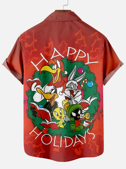 Men's Christmas Cartoon Funny Graphic Short Sleeve Hawaiian Shirt